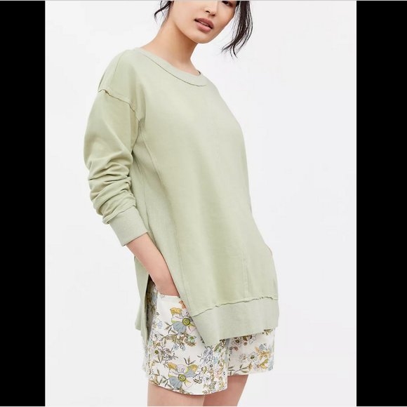 ANTHROPOLOGIE T.La GUACAMOLE GREEN LONG SLEEVE TUNIC SWEATSHIRT - Picture 1 of 4